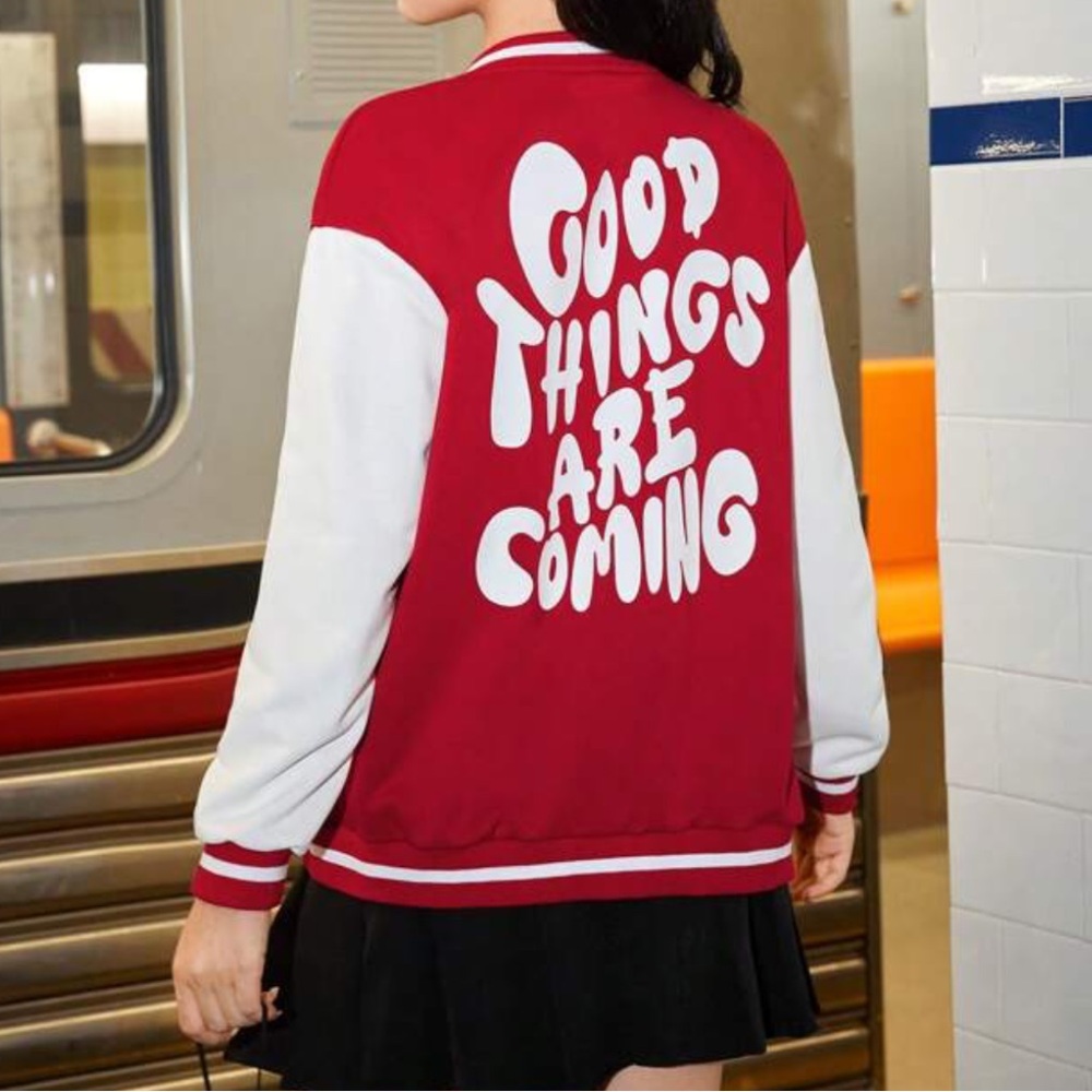 43. SHEIN Red and White Varsity Jacket